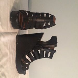 Lucky brand black wedge sandals.
